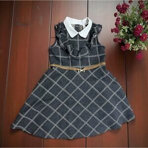 Janie and Jack Plaid Sleeveless belted Dress Ruffle Girls Size 5 collared EUC